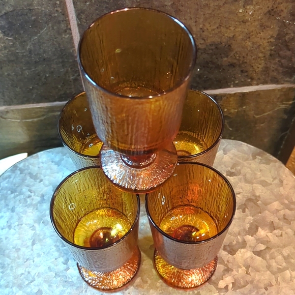 Vintage Ravenhead Siesta Amber Footed Wine Water Glasses - Picture 1 of 5